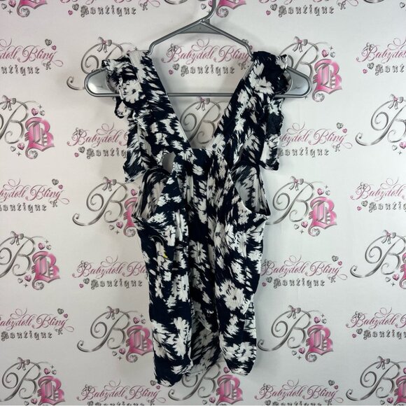 Ichi tank top flowers flowy ruffle detail Floral Print Sleeveless Top navy blue - Picture 2 of 11